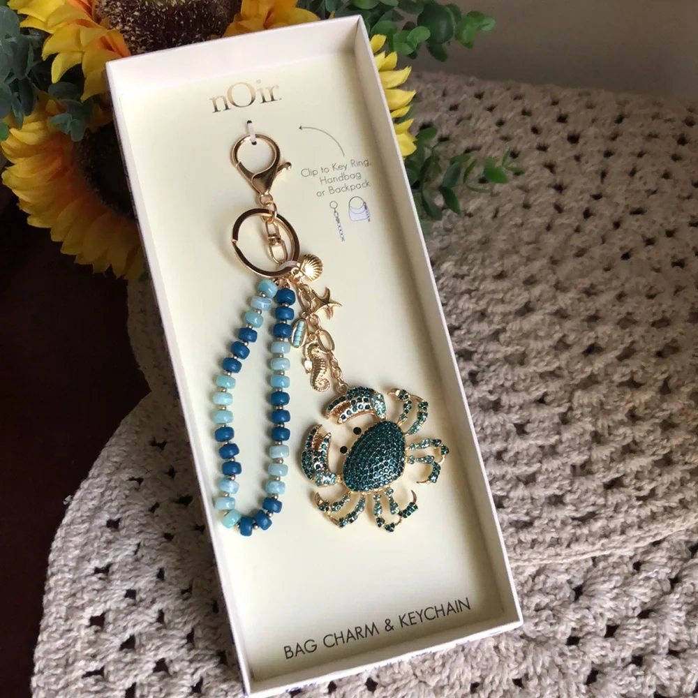 nOir Jewelry Teal & Aqua Crab Beaded Keychain Bag Charm